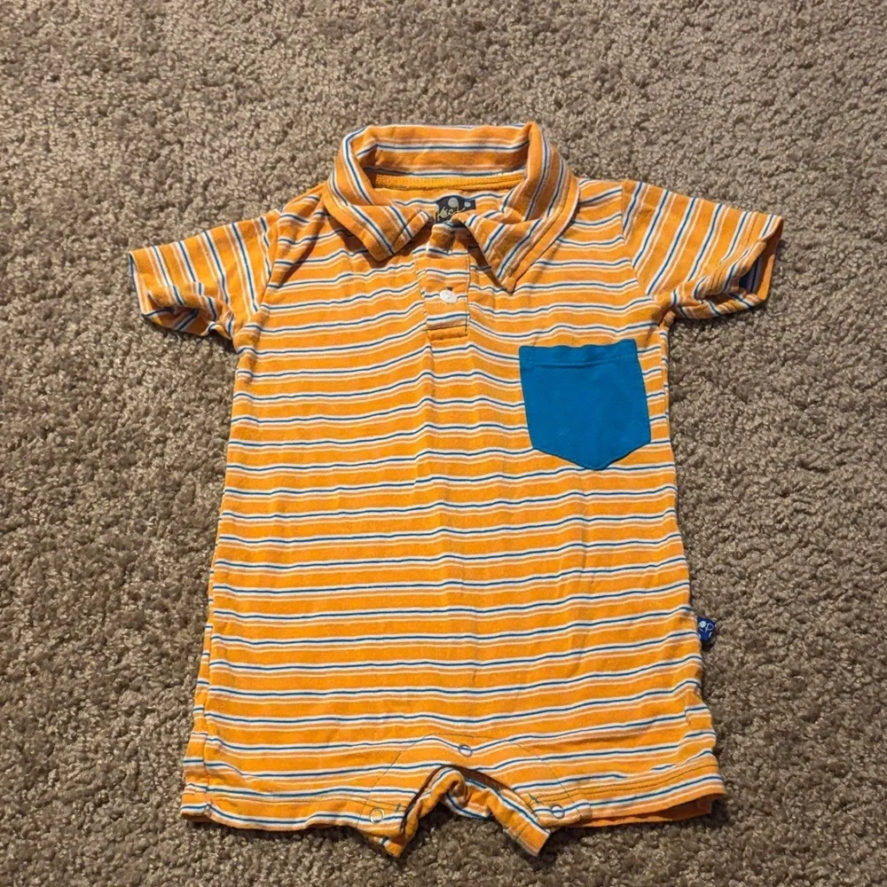 KicKee Pants Baby Boy Size 0-3 months Orange & Blue Shorts Romper